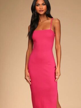 Paulina Hot Pink Bodycon Midi Dress